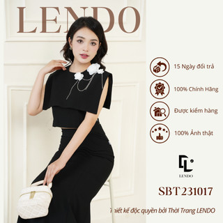 Sét Bộ Dự Tiệc LENDO SBT231017 Áo Croptop Không tay Cổ Tròn Cách Điệu Kèm Tag Cài Hoa Hồng Chân Váy Đuôi Cá Dáng Dài