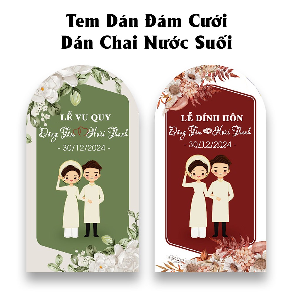 Combo 50 Tem Bầu Dán Chai Nước Đám Cưới Mẫu Mới Xanh Mint