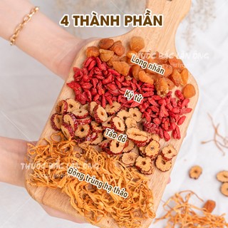 Trà đông trùng hạ thảo set mix sẵn, trà thảo mộc gồm: Táo đỏ, long nhãn, đông trùng hạ thảo, kỳ tử