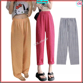Quần BAGGY dài Ống Rộng Nữ kẻ caro cạp chun thoải mái có dây rút điều chỉnh eo Nhiều Màu Sắc dáng rộng - g5.shop