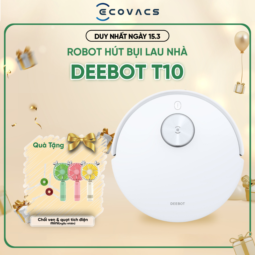 Robot hút bụi lau nhà Ecovacs Deebot T10_Lực hút 3000 Pa _Bản Quốc tế_Hàng chính hãng