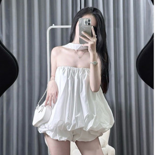 Set bí lụa cúp ngực dây vải quanh cổ, set bí xoè 2 lớp