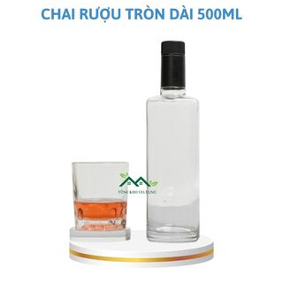 Chai đựng rượu thủy tinh 500ml dáng tròn dài vodka