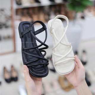Giày Sandal Trệt Dây Ngang Chéo Thanh Mảnh Đế Chống Trượt QCCC