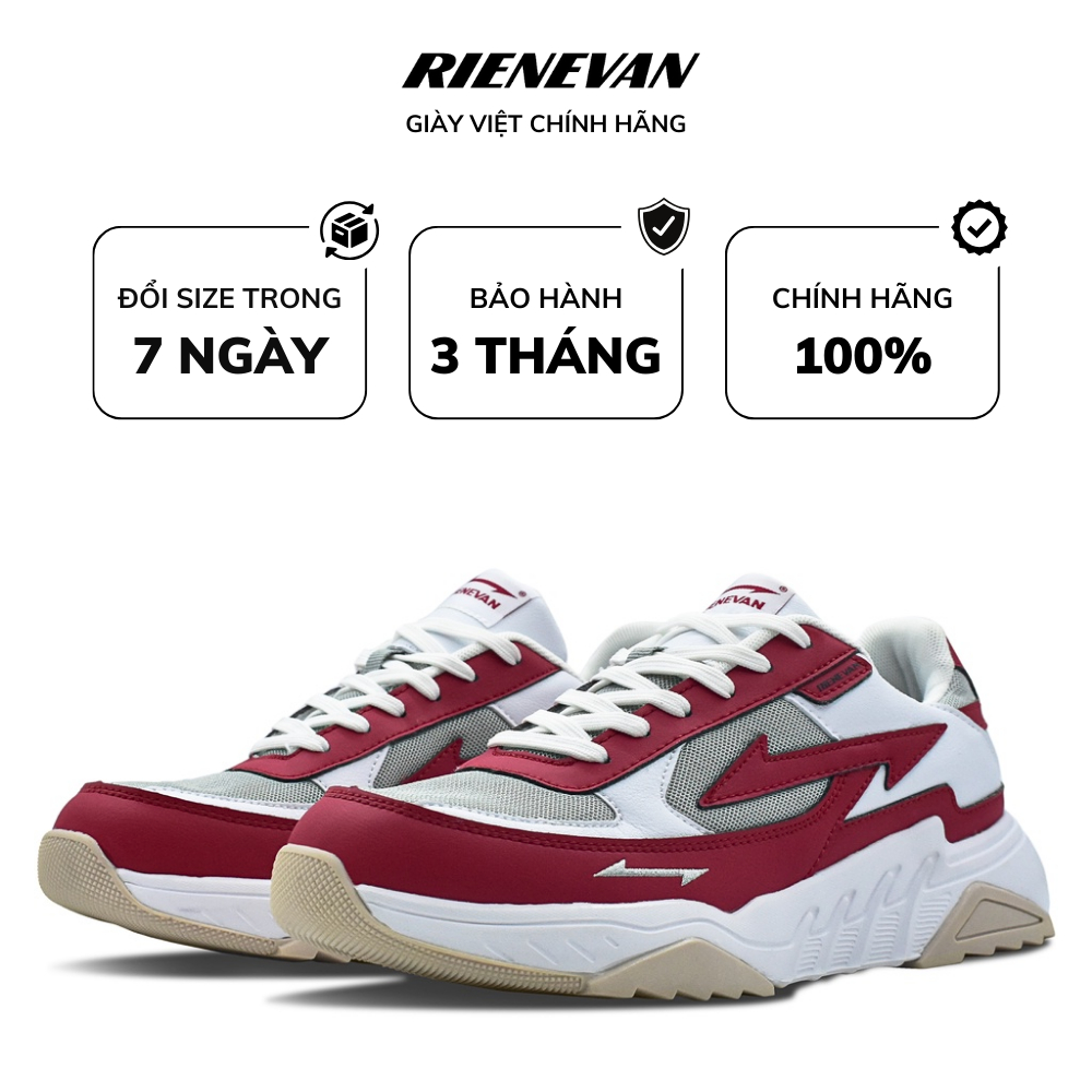 Giày thể thao nam RieNevan PLAYER-1 giày sneaker đế cao phối màu Đỏ mận - Trắng - Xám