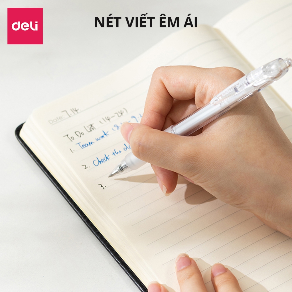 Bút Gel Bút Bi Nước Mực Xanh Ngòi 0.5mm Deli G057, Bút Bi Bấm Mực Gel Trơn Tru Viết Sổ Caligraphy