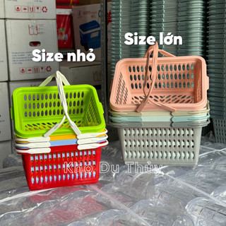 Giỏ đựng đồ nhà tắm có lỗ, đựng dầu gội có quai xách màu xanh lá, dương, vàng, đỏ, hồng, be, xám - GIỎ 2 QUAI CHÂU HƯNG