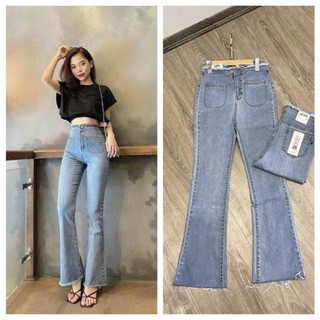 Quần jean nữ ống loe lưng cao chất co dãn, quần bò ống loe mặc đẹp siêu tôn dáng