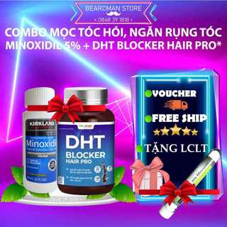 Combo mọc tóc hói : minoxidil 5% kirkland mỹ dạng lỏng + viên uống dht blocker hair pro 60 viên