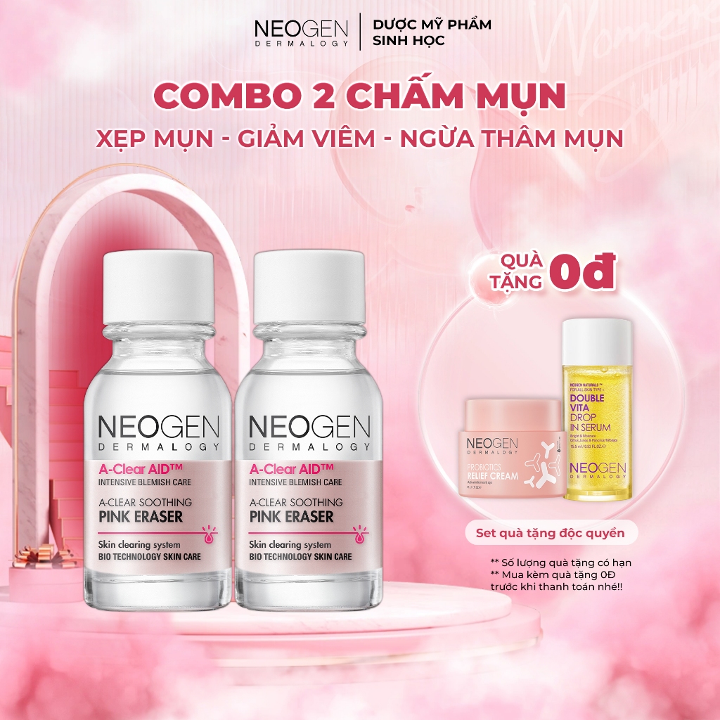 Combo 2 Chấm Mụn 2 Lớp Xẹp Mụn Sau 4H Neogen Dermalogy A-Clear Aid Soothing Pink Eraser 15ml x2