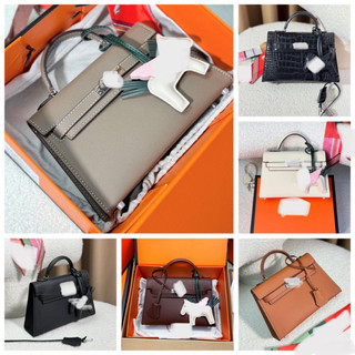TÚI KELLY DA THẬT SIZE 21CM KÈM KHĂN + NGỰA ( FULLBOX NAM CHÂM 2 LỚP)
