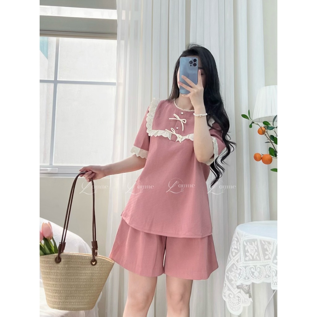 Bộ IZZY chất gạo hàn phối cổ cách điệu ren mềm phong cách trẻ trung phù hợp mặc mùa nóng đi chơi, dạo phố BY L'AMME