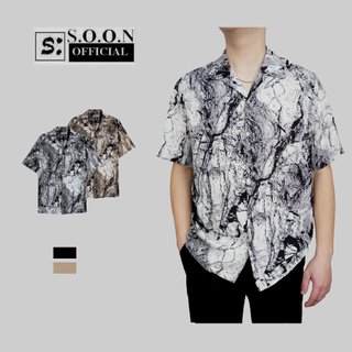 Áo sơ mi nam ngắn tay Soonvn vải lụa Mango chống nhăn,họa tiết loang vân ngọc_LN22