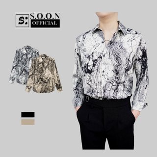 Áo sơ mi nam dài tay Soonvn vải lụa Mango chống nhăn,họa tiết loang vân ngọc_LD23