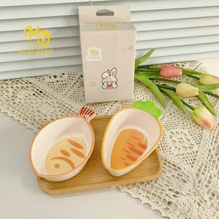 Bát tráng men ăn dặm mumbebe - kèm thìa họa tiết hình cá và cà rốt