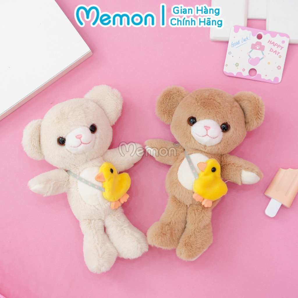 Móc Khóa Gấu Xù Bông Gòn Nâu Trắng Đáng Yêu Cao Cấp Memon