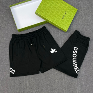  Quần short nam nỉ chân cua DSQ đen in hình lá phong đùi phối chữ Dsquared2 chéo mông cao cấp 