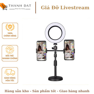 Giá Đỡ Livestream 2 Điện Thoại Siêu Chắc Chắn Có Đèn Led, Kẹp Điện Thoại Để Bàn💥 SIÊU HOT 💥