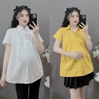 Áo bầu sơ mi trắng công sở nhún ngực a093