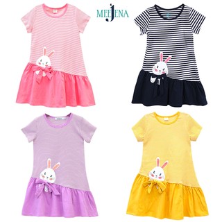 Đầm Bé Gái Tay Ngắn Vải Sọc 13-38 kg MEEJENA - 100% Cotton - 1906, đầm cho bé gái, đầm thun bé gái