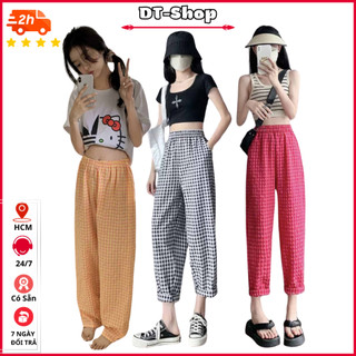 Quần BAGGY CARO Dài Thể Thao Ống Rộng Phong Cách Retro Mỹ thời trang mùa hè cho nữ có túi chất Xô Thô Mềm Mát - dt_shop
