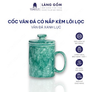 Cốc gốm sứ vân đá tay cầm chữ C có lõi lọc trà, dung tích 350ml - gốm sứ Bát Tràng cao cấp - LÀNG GỐM