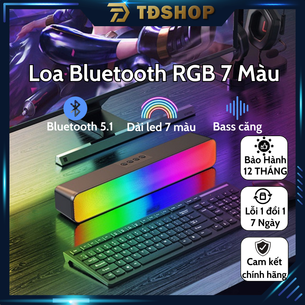 Loa bluetooth soundbar RGB N8 cao cấp âm thanh vòm 3D phiên bản đặc biệt dùng cho máy tính, vi tính, có đèn LED.
