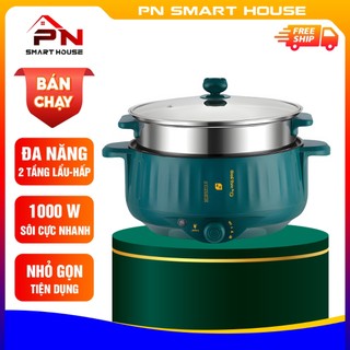 Nồi lẩu điện đa năng 28cm kèm xửng hấp inox, Nồi lẩu điện 2 tầng đa năng