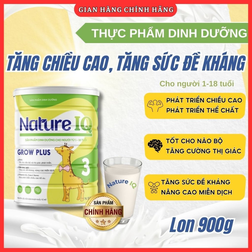 Sữa tăng chiều cao Nature IQ Grow Plus 900g cho bé từ 1 đến 18 tuổi, Sữa phát triển chiều cao và trí não