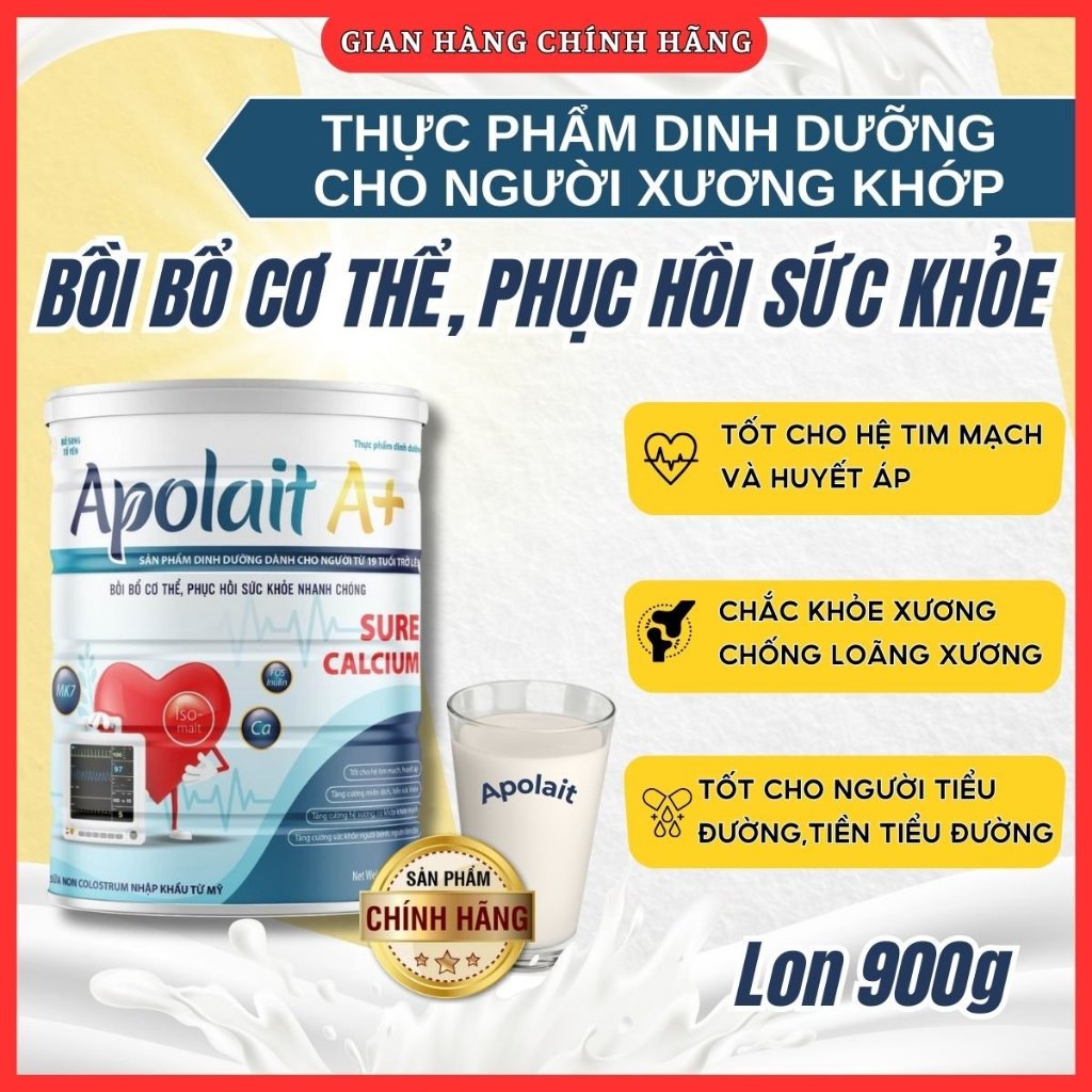 Sữa canxi APOLAIT SURE CALCIUM 900g, Sữa canxi cho người già, Sữa canxi cho người lớn tuổi, Sữa xươn