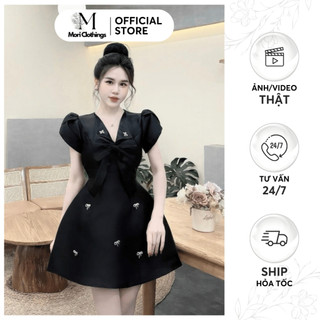Váy Tafta Nơ Ngực Sang Chảnh, Đầm Thiết Kế Kèm Tag Đá Form Dáng Chuẩn N72| MORI CLOTHINGS