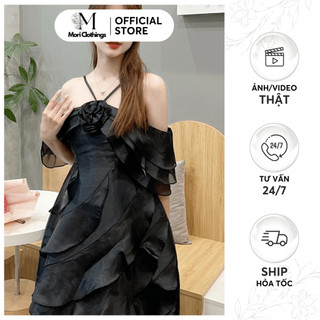 Váy Dài Hở Vai Màu Đen Họa Tiết Nơ Phù Hợp Đi Sự Kiện, Dự Tiệc Sinh Nhật | MORI CLOTHINGS