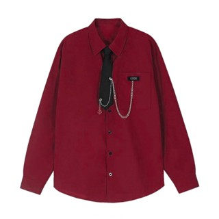 Áo sơ mi YAKI trơn tay dài có túi tặng kèm Cà Vạt Nam Nữ Unisex 5 màu HOT TREND Form Rộng - vải kate dày dặn GIDI