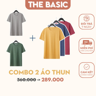 Combo ưu đãi 2 áo thun cổ tròn chất cotton co giãn 4 chiều thoáng mát, siêu nhẹ the basic - cbact000