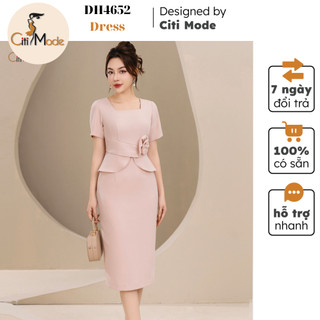 Đầm công sở CITI MODE FASHION thiết kế dáng ôm be peplum cổ vuông đính hoa eo DH4652