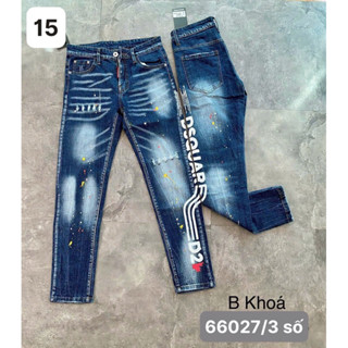 Quần Jean Nam DSQ Xanh Xước Vảy Sơn In Chữ DSQUARED2 Lá phong Đỏ Siêu Hot  LOUIS