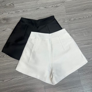 Quần short tafta cạp cao trắng/đen_orimi