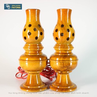 2 Cây Đèn Gỗ Bàn Thờ 19Cm ( (Màu Nâu Đỏ) - Đèn Bàn Thờ Đông Phương Fatima (NCDS-0148)