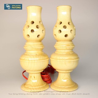 2 Cây Đèn Gỗ Bàn Thờ 19Cm (Màu Cát) - Đèn Bàn Thờ Đông Phương Fatima (NCDS-0136)