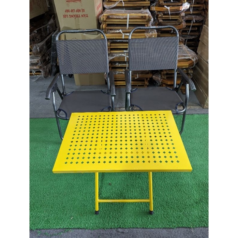 Bàn Ghế Cafe Xếp Gọn - Chill Chill ( Combo 2 ghế khung thép tay tựa 1 Bàn Cạnh Vuông CNC )