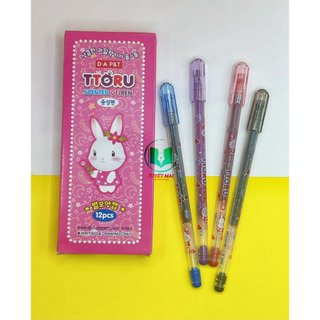 Hộp 12 bút gel hàn quốc d.a p&t ttoru 0.4mm mực xanh, đỏ, đen, tím