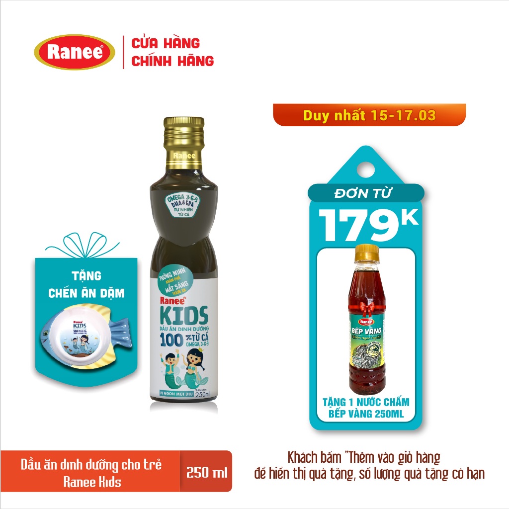 Dầu ăn Cá Hồi dinh dưỡng cho bé Ranee Kids 250ml + tặng kèm chén ăn dặm cao cấp hình cá