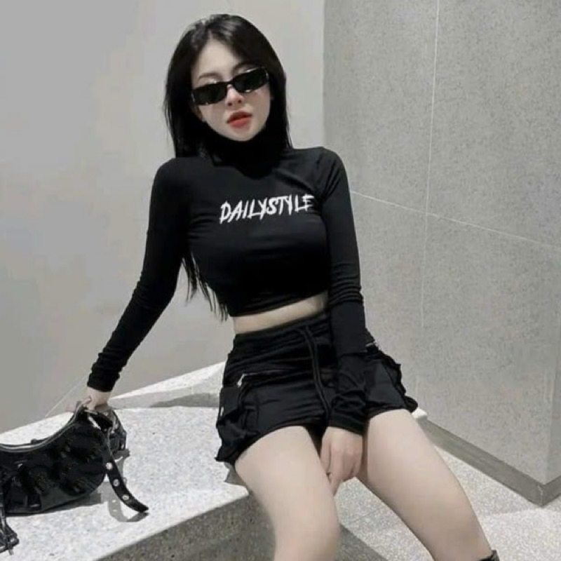 ÁO CỔ LỌ CROPTOP IN CHỮ SI CÀ TA CLDALI
