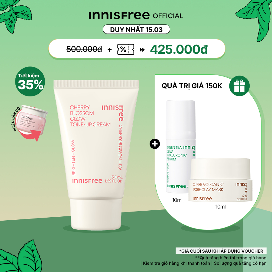 (Bản mới) Kem dưỡng ẩm sáng da hoa anh đào đảo Jeju innisfree Cherry Blossom Tone Up Cream 50ml