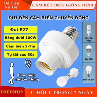 Đui đèn cảm biến chuyển động tự bật tắt E27, đuôi đèn xoáy cảm ứng chuyển động radar vi sóng tiết kiệm điện