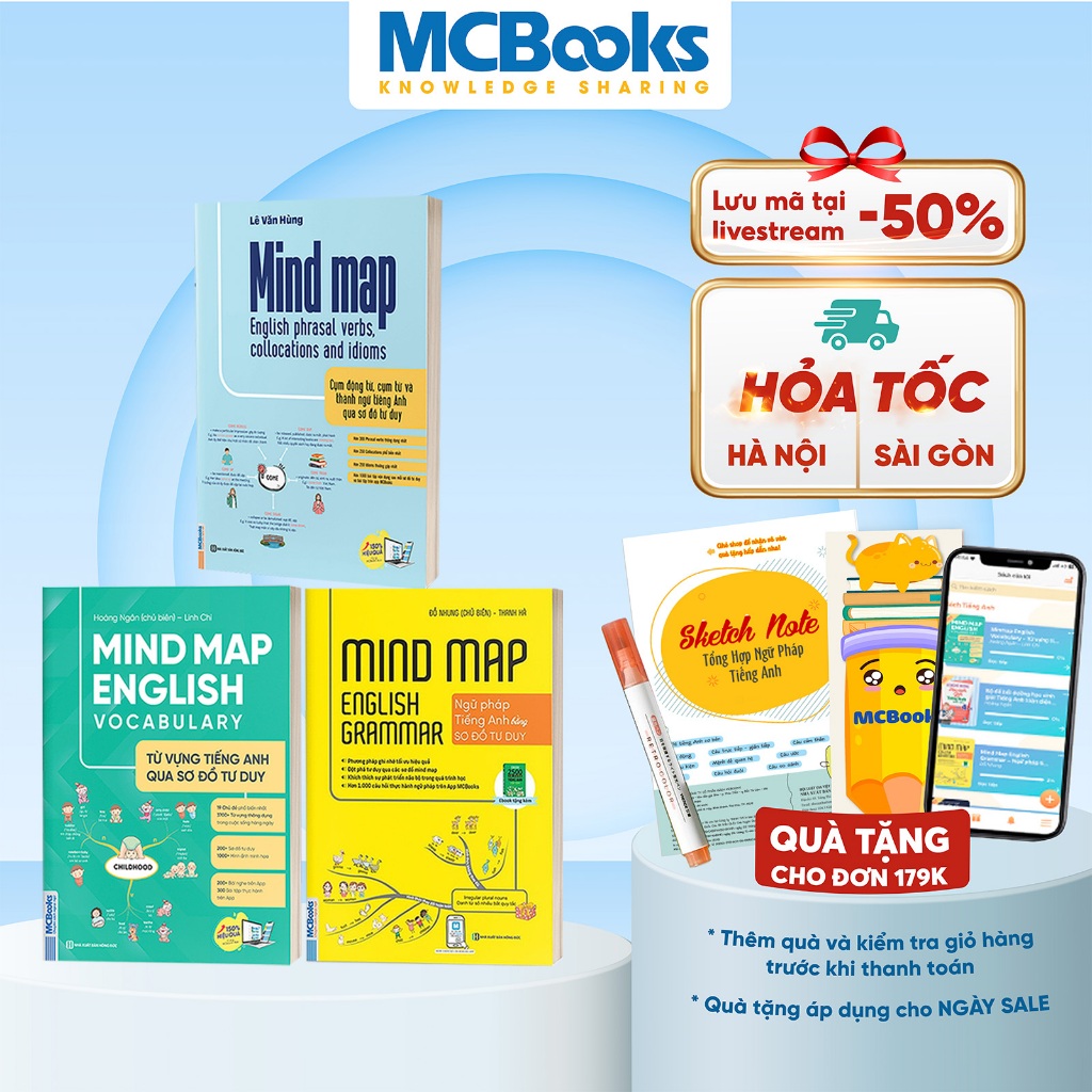 Sách - Bộ 3 Cuốn MindMap English Học Tiếng Anh Cho Người Mới Bắt Đầu MCBooks (Combo/Lẻ Tùy Chọn)