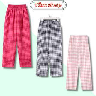  Quần BAGGY dài lưng cao 5 Màu họa tiết kẻ caro phong cách Hàn Quốc thời trang cho nữ hottrend chất siêu mát 