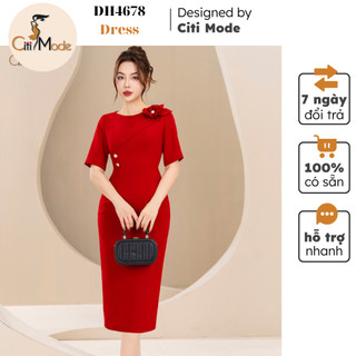 Đầm công sở CITI MODE FASHION thiết kế dáng ôm đỏ đính hoa vai DH4678