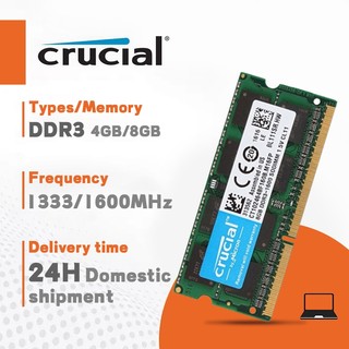 【Ship hàng tận nơi 24H】Crucial 4GB/8GB DDR3/DDR3L Notebook Memory RAM  SODIMM 1600MHz 204Pin 1.35V