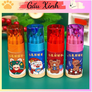 Hộp 12 Bút Sáp Màu Kèm Gọt Bút Chì Noel Giáng Sinh